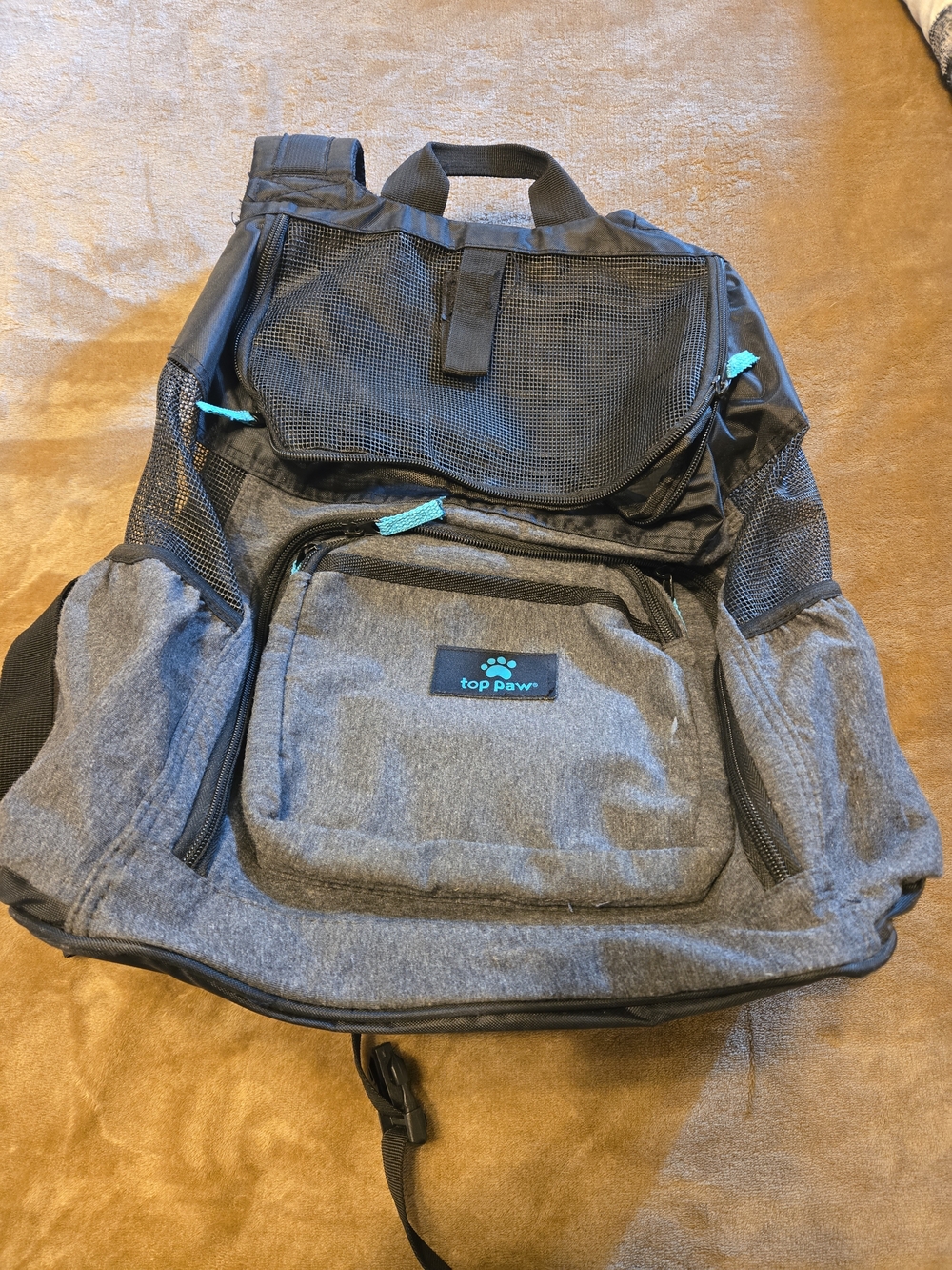 Top Paw Gray and Teal Pet Backpack Carrier